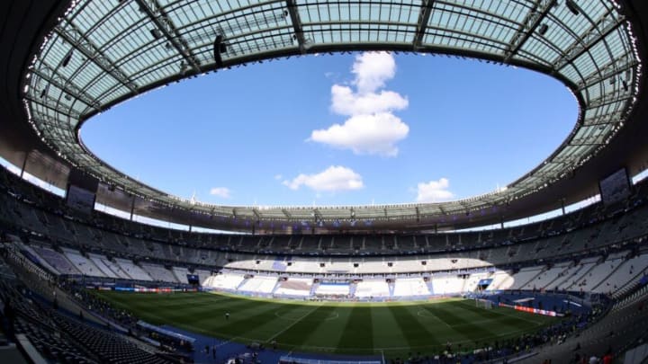 A general view shows the the empty Stade de France before the UEFA Champions League final football match between Liverpool and Real Madrid in Saint-Denis, north of Paris, on May 28, 2022. (Photo by Thomas COEX / AFP) (Photo by THOMAS COEX/AFP via Getty Images)