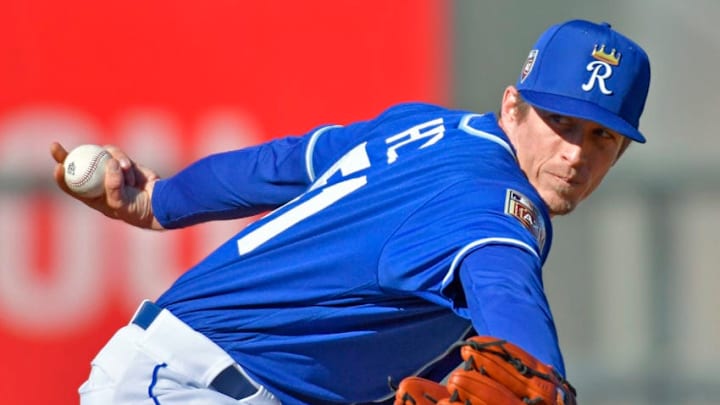 Kansas City Royals pitcher Tim Hill throws against the Chicago White Sox during spring training on Saturday, March 3, 2018, in Surprise, Ariz. The White Sox won, 9-5. (John Sleezer/Kansas City Star/TNS via Getty Images)