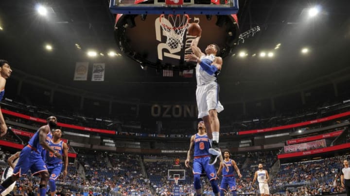 ORLANDO, FL - NOVEMBER 8: Aaron Gordon #00 of the Orlando Magic dunks the ball against the New York Knicks n November 8, 2017 at Amway Center in Orlando, Florida. NOTE TO USER: User expressly acknowledges and agrees that, by downloading and or using this photograph, user is consenting to the terms and conditions of the Getty Images License Agreement. Mandatory Copyright Notice: Copyright 2017 NBAE (Photo by Fernando Medina/NBAE via Getty Images)