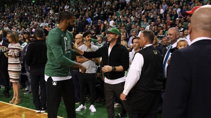 BOSTON, MA – MAY 27: Donnie Wahlberg talks with Marcus Morris #13 of the Boston Celtics before the game against the Cleveland Cavaliers during Game Seven of the Eastern Conference Finals of the 2018 NBA Playoffs between the Cleveland Cavaliers and Boston Celtics on May 27, 2018 at the TD Garden in Boston, Massachusetts. NOTE TO USER: User expressly acknowledges and agrees that, by downloading and or using this photograph, User is consenting to the terms and conditions of the Getty Images License Agreement. Mandatory Copyright Notice: Copyright 2018 NBAE (Photo by Brian Babineau/NBAE via Getty Images)