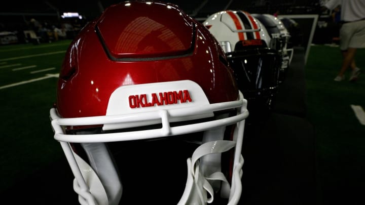 A view of the Oklahoma Sooners helmet and logo. Mandatory Credit: Jerome Miron-USA TODAY Sports