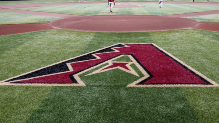 PHOENIX, AZ - APRIL 26: The Arizona Diamondbacks logo on the field during the MLB baseball game between the Chicago Cubs and the Arizona Diamondbacks on April 26, 2019 at Chase Field in Phoenix, Arizona. (Photo by Kevin Abele/Icon Sportswire via Getty Images)