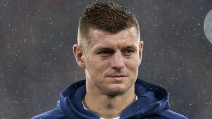 MADRID, SPAIN – NOVEMBER 26: Toni Kroos of Real Madrid looks on prior the game during the UEFA Champions League group A match between Real Madrid and Paris Saint-Germain at Bernabeu on November 26, 2019 in Madrid, Spain. (Photo by Quality Sport Images/Getty Images)