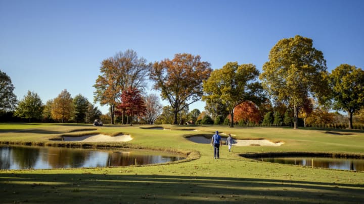TULSA, OK - NOVEMBER 03: An pair of unidentified golfers approach the 13th and 16th greens at Southern Hills Country Club on November 3, 2020 in Tulsa, Oklahoma. Southern Hills Country Club is hosting the 2021 Kitchenaid Senior PGA Championship. (Photo by Shane Bevel/Getty Images)