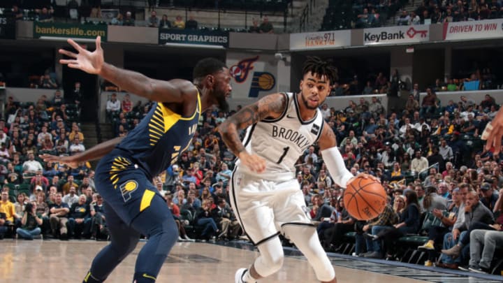 INDIANAPOLIS, IN - OCTOBER 18: D'Angelo Russell #1 of the Brooklyn Nets handles the ball against the Indiana Pacers on October 18, 2017 at Bankers Life Fieldhouse in Indianapolis, Indiana. NOTE TO USER: User expressly acknowledges and agrees that, by downloading and or using this Photograph, user is consenting to the terms and conditions of the Getty Images License Agreement. Mandatory Copyright Notice: Copyright 2017 NBAE (Photo by Ron Hoskins/NBAE via Getty Images)