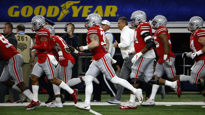 ARLINGTON, TX – DECEMBER 29: The Ohio State Buckeyes take the playing field before the 82nd Goodyear Cotton Bowl Classic between USC and Ohio State at AT&T Stadium on December 29, 2017 in Arlington, Texas. (Photo by Ron Jenkins/Getty Images)