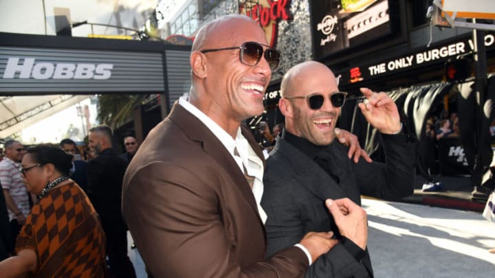 HOLLYWOOD, CALIFORNIA - JULY 13: (L-R) Dwayne Johnson and Jason Statham arrives at the premiere of Universal Pictures' "Fast & Furious Presents: Hobbs & Shaw" at Dolby Theatre on July 13, 2019 in Hollywood, California. (Photo by Kevin Winter/Getty Images)