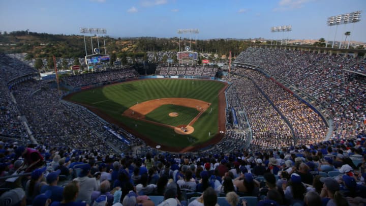 LOS ANGELES, CALIFORNIA - JUNE 16: A general view of sixth inning game action is seen from the upper deck of the MLB game between the Chicago Cubs and the Los Angeles Dodgers at Dodger Stadium on June 16, 2019 in Los Angeles, California. The Dodgers defeated the Cubs 3-2. (Photo by Victor Decolongon/Getty Images)