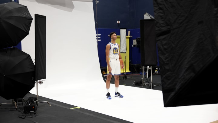 Trayce Jackson-Davis at Golden State Warriors media day. (Photo by Ezra Shaw/Getty Images)