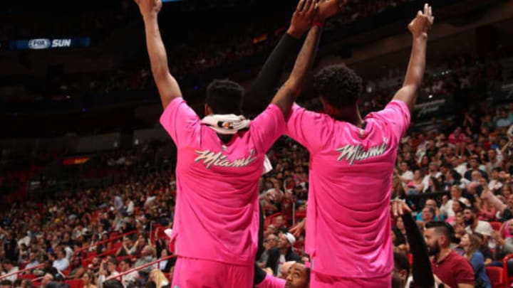 MIAMI, FL – DECEMBER 28: The Miami Heat react during the game against the Cleveland Cavaliers on December 28, 2018 at American Airlines Arena in Miami, Florida. NOTE TO USER: User expressly acknowledges and agrees that, by downloading and or using this Photograph, user is consenting to the terms and conditions of the Getty Images License Agreement. Mandatory Copyright Notice: Copyright 2018 NBAE (Photo by Issac Baldizon/NBAE via Getty Images)