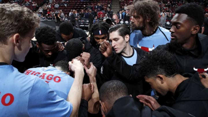 CHICAGO, IL - JANUARY 25: Chicago Bulls huddle up before the game against the LA Clippers on January 25, 2019 at United Center in Chicago, Illinois. NOTE TO USER: User expressly acknowledges and agrees that, by downloading and or using this photograph, User is consenting to the terms and conditions of the Getty Images License Agreement. Mandatory Copyright Notice: Copyright 2019 NBAE (Photo by Jeff Haynes/NBAE via Getty Images)