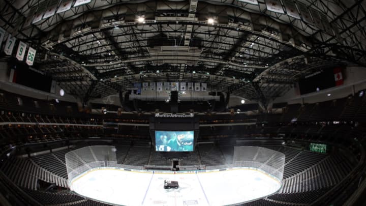 DALLAS, TEXAS - MARCH 07: Empty stands before fans enter the arena for a game between the Nashville Predators and the Dallas Stars at American Airlines Center on March 07, 2020 in Dallas, Texas. (Photo by Ronald Martinez/Getty Images)