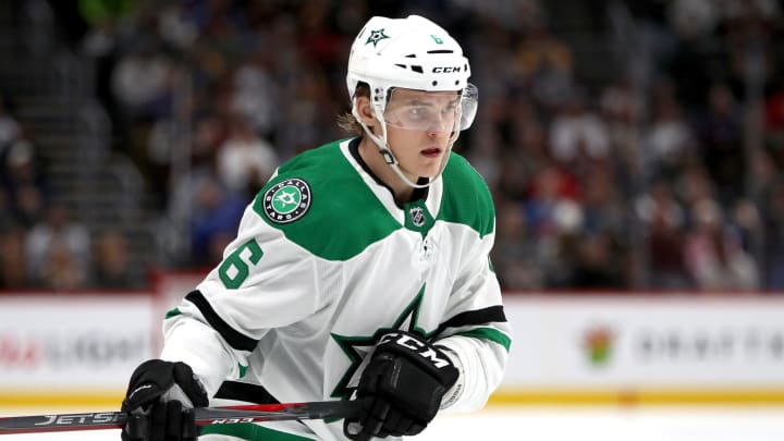 DENVER, CO – NOVEMBER 24: Julius Honka #6 of the Dallas Stars plays the Colorado Avalanche at the Pepsi Center on November 24, 2018 in Denver, Colorado. (Photo by Matthew Stockman/Getty Images)