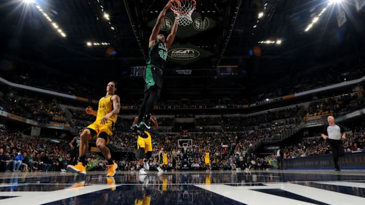 INDIANAPOLIS, IN - NOVEMBER 3: Al Horford #42 of the Boston Celtics dunks the ball against the Indiana Pacers on November 3, 2018 at Bankers Life Fieldhouse in Indianapolis, Indiana. NOTE TO USER: User expressly acknowledges and agrees that, by downloading and or using this Photograph, user is consenting to the terms and conditions of the Getty Images License Agreement. Mandatory Copyright Notice: Copyright 2018 NBAE (Photo by Ron Hoskins/NBAE via Getty Images)