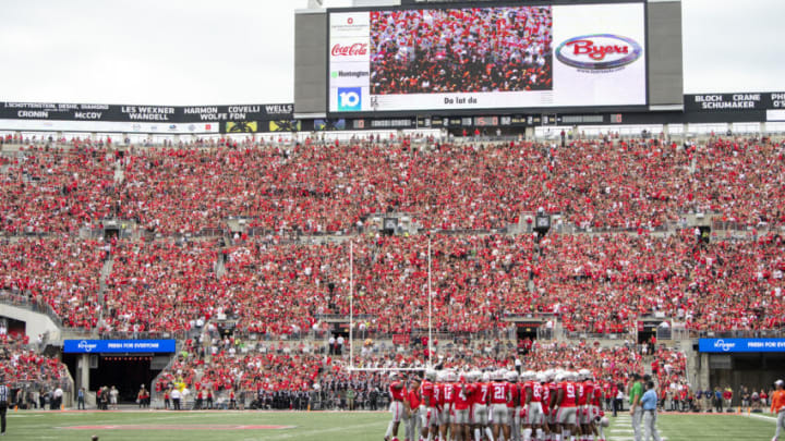 COLUMBUS, OH - SEPTEMBER 11: Ohio State Buckeye fans pack the Shoe during the Buckeyes home opener against the Oregon Ducks at Ohio Stadium on September 11, 2021 in Columbus, Ohio. (Photo by Gaelen Morse/Getty Images)