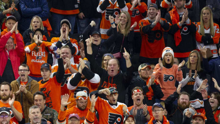 PHILADELPHIA, PA - OCTOBER 09: Philadelphia Flyers fans (Photo by Mitchell Leff/Getty Images)