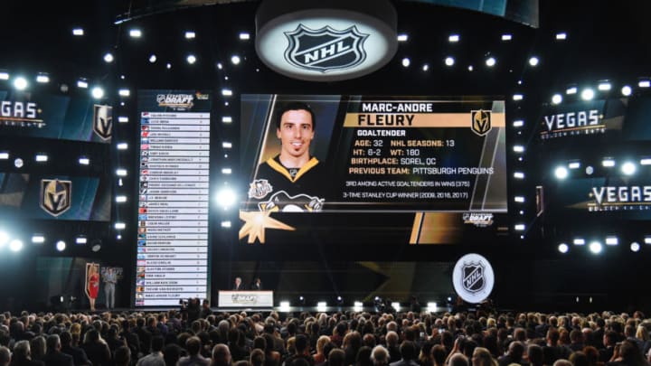 LAS VEGAS, NV - JUNE 21: Marc-Andre Fleury is selected by the Las Vegas Golden Knights during the 2017 NHL Awards and Expansion Draft at T-Mobile Arena on June 21, 2017 in Las Vegas, Nevada. (Photo by Ethan Miller/Getty Images)