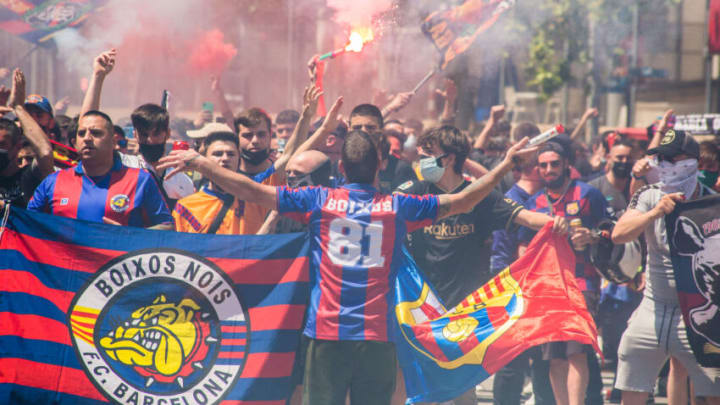 Football Club Barcelona fans. (Photo by Thiago Prudencio/SOPA Images/LightRocket via Getty Images)