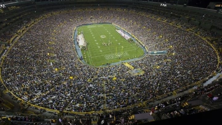 Aug 9, 2013; Green Bay, WI, USA; General view of Lambeau Field during the third quarter of the game between the Arizona Cardinals and Green Bay Packers. Mandatory Credit: Jeff Hanisch-USA TODAY Sports