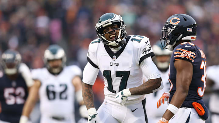 CHICAGO, ILLINOIS – JANUARY 06: Alshon Jeffery #17 of the Philadelphia Eagles reacts in the first quarter against the Chicago Bears of the NFC Wild Card Playoff game at Soldier Field on January 06, 2019 in Chicago, Illinois. (Photo by Dylan Buell/Getty Images)