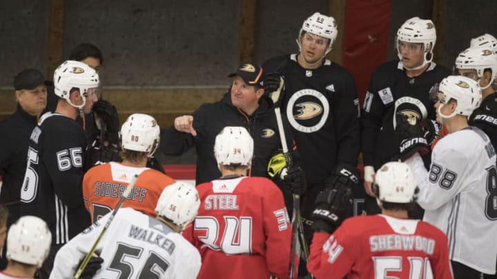 ANAHEIM, CA - JUNE 29: Assistant coach Marty Wilford talks to prospects during the Anaheim Ducks' annual development camp at Anaheim ICE in Anaheim on Friday, June 29, 2018. (Photo by Kevin Sullivan/Orange County Register via Getty Images)