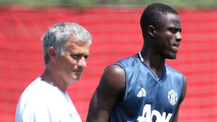 SHANGHAI, CHINA - JULY 21: (EXCLUSIVE COVERAGE) Manager Jose Mourinho and Eric Bailly of Manchester United in action during a first team training session as part of their pre-season tour of China at Century Park on July 21, 2016 in Shanghai, China. (Photo by Matthew Peters/Man Utd via Getty Images)