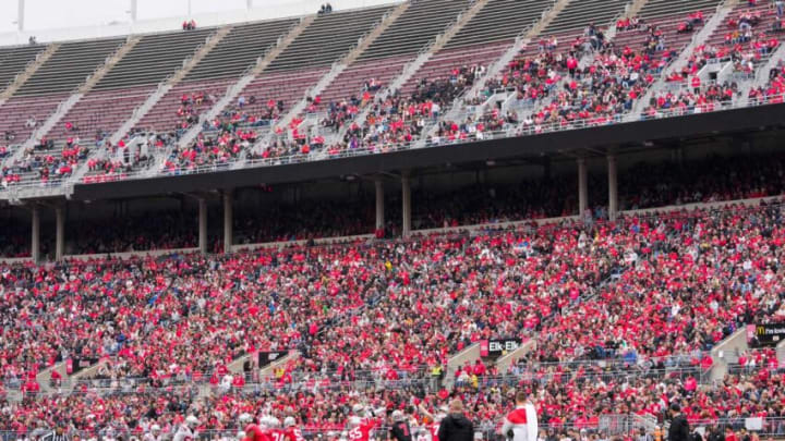 Ohio State Buckeyes fans watch the spring football game at Ohio Stadium in Columbus on April 16, 2022.Ncaa Football Ohio State Spring Game