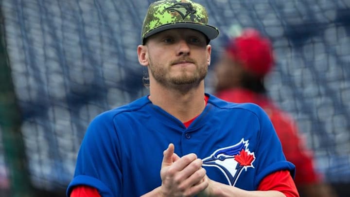 Jun 16, 2016; Philadelphia, PA, USA; Toronto Blue Jays third baseman Josh Donaldson prior to action against the Philadelphia Phillies at Citizens Bank Park. Mandatory Credit: Bill Streicher-USA TODAY Sports