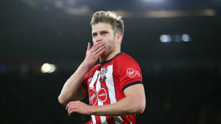SOUTHAMPTON, ENGLAND – DECEMBER 01: Stuart Armstrong of Southampton celebrates after scoring his team’s first goal during the Premier League match between Southampton FC and Manchester United at St Mary’s Stadium on December 1, 2018 in Southampton, United Kingdom. (Photo by Dan Istitene/Getty Images)