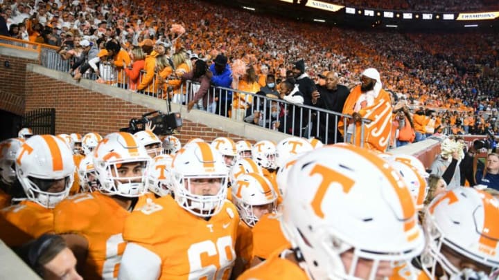Tennessee takes the field during an SEC football game between Tennessee and Ole Miss at Neyland Stadium in Knoxville, Tenn. on Saturday, Oct. 16, 2021.Kns Tennessee Ole Miss Football