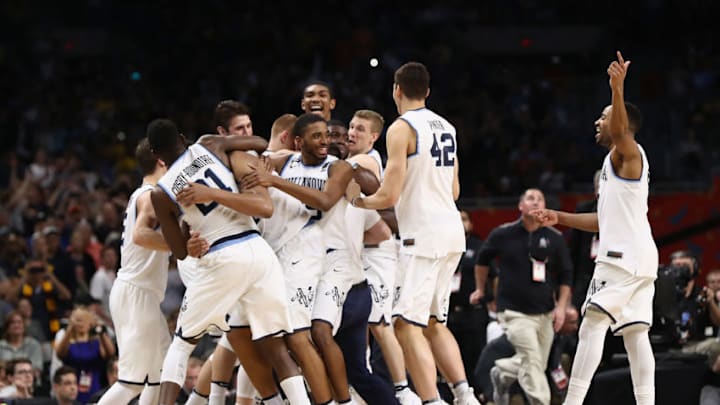 SAN ANTONIO, TX - APRIL 02: The Villanova Wildcats celebrate after defeating the Michigan Wolverines during the 2018 NCAA Men's Final Four National Championship game at the Alamodome on April 2, 2018 in San Antonio, Texas. Villanova defeated Michigan 79-62. (Photo by Ronald Martinez/Getty Images)