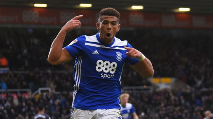 BIRMINGHAM, ENGLAND – OCTOBER 27: Che Adams of Birmingham celebrates as he scores the third goal during the Sky Bet Championship match between Birmingham City and Sheffield Wednesday at St Andrew’s Trillion Trophy Stadium on October 27, 2018 in Birmingham, England. (Photo by Nathan Stirk/Getty Images)