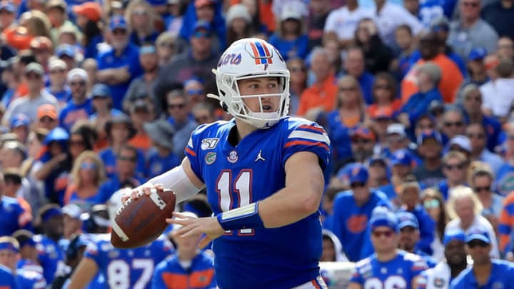 GAINESVILLE, FLORIDA - NOVEMBER 09: Kyle Trask #11 of the Florida Gators attempts a pass during the game against the Vanderbilt Commodores at Ben Hill Griffin Stadium on November 09, 2019 in Gainesville, Florida. (Photo by Sam Greenwood/Getty Images)