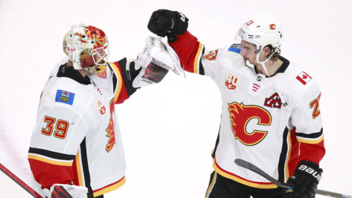 Cam Talbot #39 of the Calgary Flames (Photo by Jeff Vinnick/Getty Images)