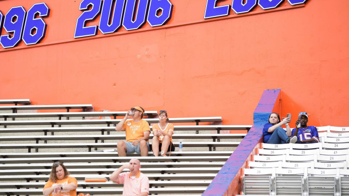 Fans find their seats before a game at Ben Hill Griffin Stadium in Gainesville, Fla. on Saturday, Sept. 25, 2021.Kns Tennessee Florida Football