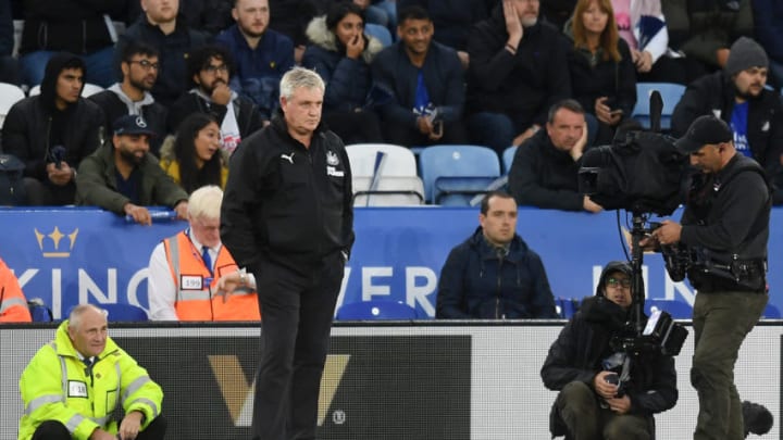 LEICESTER, ENGLAND - SEPTEMBER 29: Steve Bruce, Manager of Newcastle United looks on during the Premier League match between Leicester City and Newcastle United at The King Power Stadium on September 29, 2019 in Leicester, United Kingdom. (Photo by Michael Regan/Getty Images)