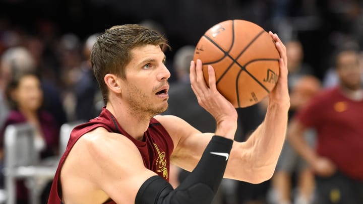 CLEVELAND, OH – JUNE 08: Kyle Korver #26 of the Cleveland Cavaliers warms up prior to Game Four of the 2018 NBA Finals against the Golden State Warriors at Quicken Loans Arena on June 8, 2018 in Cleveland, Ohio. NOTE TO USER: User expressly acknowledges and agrees that, by downloading and or using this photograph, User is consenting to the terms and conditions of the Getty Images License Agreement. (Photo by Jason Miller/Getty Images)