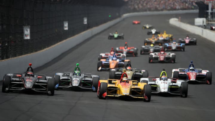 INDIANAPOLIS, INDIANA - MAY 26: Ryan Hunter-Reay of the United States, driver of the #28 DHL Andretti Autosport Honda leads a pack of cars during the 103rd running of the Indianapolis 500 at Indianapolis Motor Speedway on May 26, 2019 in Indianapolis, Indiana. (Photo by Chris Graythen/Getty Images)