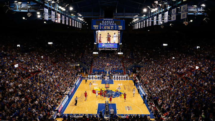 A general view of Naismith Court at Allen Fieldhouse during the game between the Southeast Missouri State Redhawks and Kansas basketball. (Photo by Jamie Squire/Getty Images)