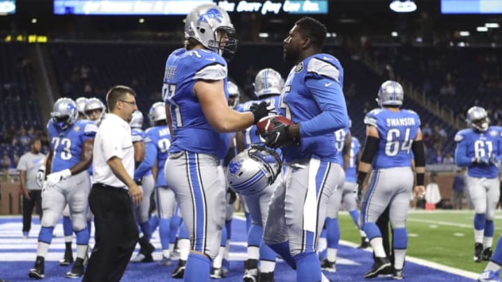 Sep 1, 2016; Detroit, MI, USA; Detroit Lions tackle Riley Reiff (71) and defensive end 