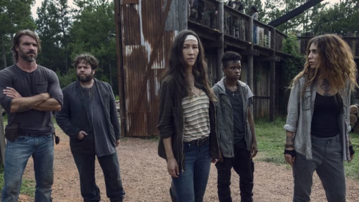 Matt Mangum as DJ, Dan Fogler as Luke, Eleanor Matsuura as Yumiko, Angel Theory as Kelly, Nadia Hilker as Magna- The Walking Dead _ Season 9, Episode 8 - Photo Credit: Gene Page/AMC