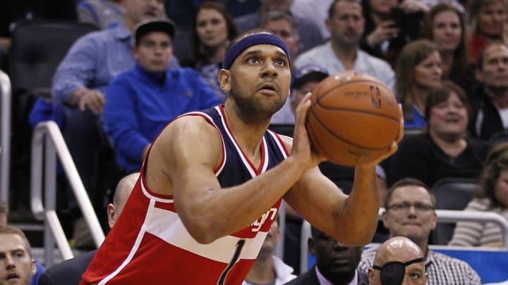 Jan 9, 2016; Orlando, FL, USA; Washington Wizards forward Jared Dudley (1) shoots during the first quarter against the Orlando Magic at Amway Center. Mandatory Credit: Reinhold Matay-USA TODAY Sports