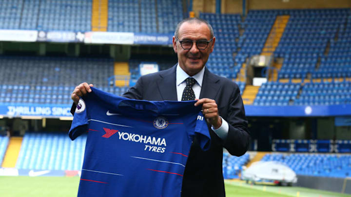 Maurizio Sarri, manager of Chelsea during a press conference at Stamford Bridge Ground, London on 18 July , 2018.(Photo by Action Foto Sport / Nur Photo) (Photo by Action Foto Sport/NurPhoto via Getty Images)