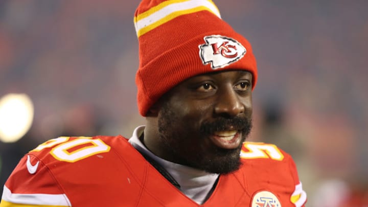 KANSAS CITY, MO - DECEMBER 08: Kansas City Chiefs outside linebacker Justin Houston (50) after a Thursday night AFC West showdown between the Oakland Raiders and Kansas City Chiefs on December 08, 2016 at Arrowhead Stadium in Kansas City, MO. The Chiefs won 21-13. (Photo by Scott Winters/Icon Sportswire via Getty Images)