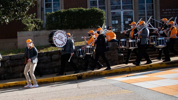The Pride of the Southland Band heads to Neyland Stadium before the Tennessee and Florida college football game at the University of Tennessee in Knoxville, Tenn., on Saturday, Dec. 5, 2020.Pregame Tennessee Vs Florida 2020 111349