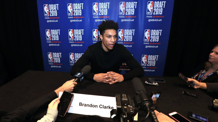 NEW YORK, NEW YORK – JUNE 19: Brandon Clarke speaks to the media ahead of the 2019 NBA Draft at the Grand Hyatt New York on June 19, 2019 in New York City. NOTE TO USER: User expressly acknowledges and agrees that, by downloading and or using this photograph, User is consenting to the terms and conditions of the Getty Images License Agreement. (Photo by Mike Lawrie/Getty Images)