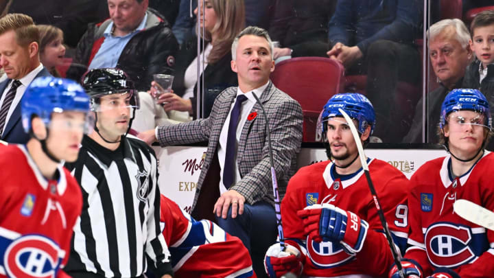 MONTREAL, CANADA - NOVEMBER 05: Head coach of the Montreal Canadiens, Martin St-Louis, handles bench duties during the third period against the Vegas Golden Knights at Centre Bell on November 5, 2022 in Montreal, Quebec, Canada. The Vegas Golden Knights defeated the Montreal Canadiens 6-4. (Photo by Minas Panagiotakis/Getty Images)