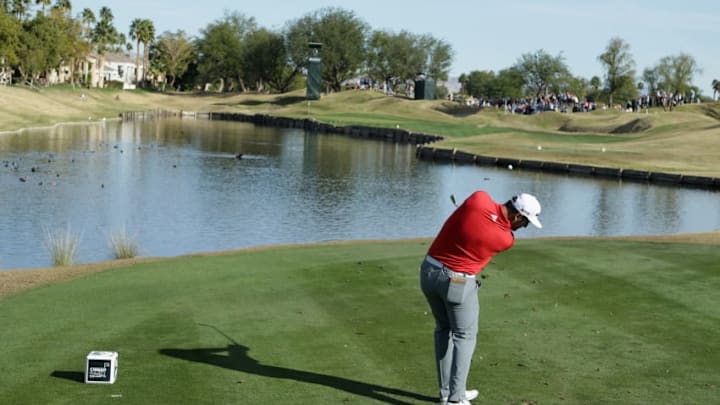 LA QUINTA, CA - JANUARY 21: Jon Rahm of Spain tees off during the final round of the CareerBuilder Challenge at the TPC Stadium Course at PGA West on January 21, 2018 in La Quinta, California. (Photo by Jeff Gross/Getty Images)