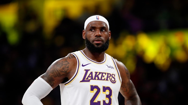 LOS ANGELES, CALIFORNIA – OCTOBER 16: LeBron James #23 of the Los Angeles Lakers looks on during the first half of a game against the Golden State Warriors at Staples Center on October 16, 2019 in Los Angeles, California. (Photo by Sean M. Haffey/Getty Images)