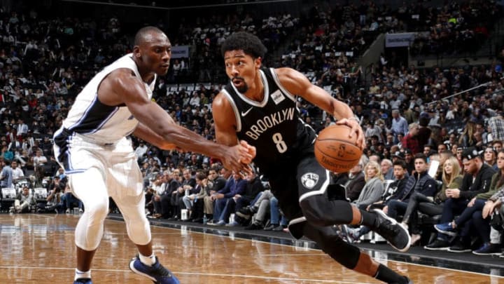 BROOKLYN, NY – OCTOBER 20: Spencer Dinwiddie #8 of the Brooklyn Nets handles the ball against the Orlando Magic on October 20, 2017 at Barclays Center in Brooklyn, New York. NOTE TO USER: User expressly acknowledges and agrees that, by downloading and or using this Photograph, user is consenting to the terms and conditions of the Getty Images License Agreement. Mandatory Copyright Notice: Copyright 2017 NBAE (Photo by Nathaniel S. Butler/NBAE via Getty Images)